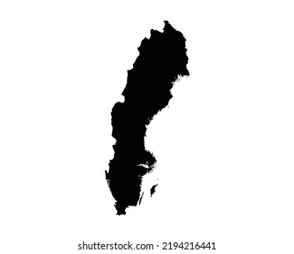 Schweden Karte. Schwedische Landkarte. Schwarz-Weiß-Schwedisch-National-Geographie-Rahmengebiet Form Vektorgrafik EPS Clip Art