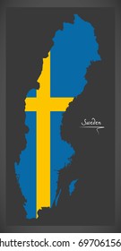 Sweden map with Swedish national flag illustration