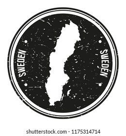 Sweden Map Symbol Round Design Stamp Travel and Business.
