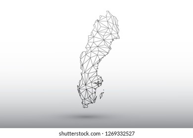 Sweden map vector of black color geometric connected lines using triangles on light background illustration meaning strong network