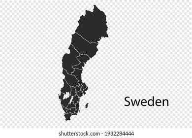 Sweden map vector, black color. isolated on transparent background