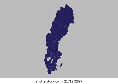 Mapa vectorial de Suecia, color azul, aislado en fondo gris