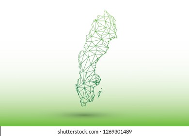 Sweden map vector of green color geometric connected lines using triangles on light background illustration meaning strong network