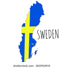 Ilustración del vector del mapa de Suecia coloreada como la bandera de Suecia con la palabra "SUECIA"