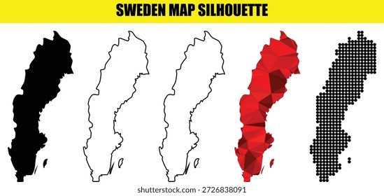Sweden map vector illustration, isolated on transparent background. collection of sweden map silhouette black, white and outline for map design, website, and infographic.