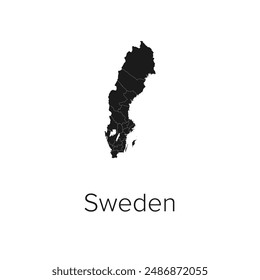 Sweden Map Vector Illustration - Silhouette, Outline, Sweden Travel and Tourism Map