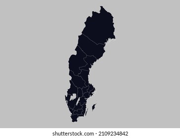 Mapa vectorial de Suecia, aislado en fondo gris