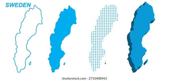 Suécia Mapa Vetor Set, Europa Contorno Silhueta Pontilhada Formas Sólidas 3D, Suécia Modelo Infográfico País, Editável EPS Suécia Geografia
