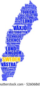 Sweden map vector tag cloud 