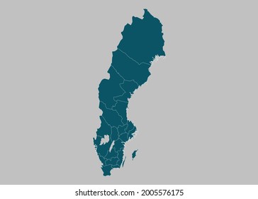 Sweden map vector,isolated ocean blue color on gray background