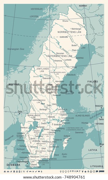 Sweden Map Vintage Detailed Vector Illustration Stock Vector (Royalty ...