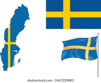 Sweden Map with Waving Flag Vector Illustration Waving Swedish Flag Inside Country Map Vector Graphic