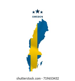 Sweden map with waving flag. Vector illustration.