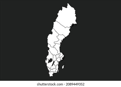 Sweden map White Color on black Background