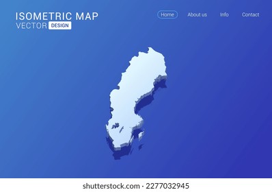 Suecia mapea el blanco sobre fondo azul con el concepto isométrico aislado de ilustración vectorial 3D.