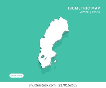 Schweden Karte weiß auf grünem Hintergrund mit 3D isometrischer Vektorgrafik.