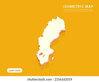 Sweden map white on yellow background with 3d isometric vector illustration.