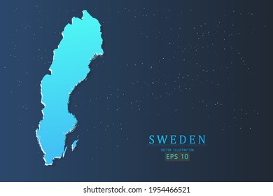 Sweden Map - World Map International vector template with 3d, gradient blue color and stars isolated on galaxy background - Vector illustration eps 10