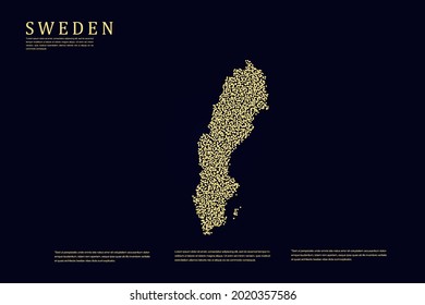 Sweden Map - World Map International vector template with Gold grid on dark background for banner, website, infographic, education - Vector illustration eps 10