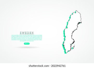 Sweden Map - World Map International vector template with green and outline graphic sketch style isolated on white background - Vector illustration eps 10