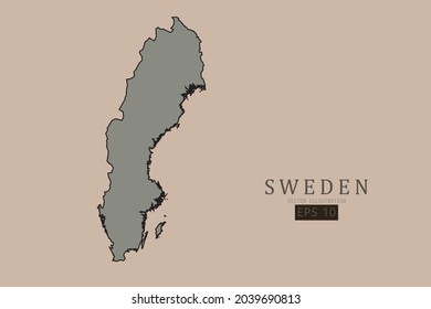Sweden Map - World Map International vector template with old classic style and gray color on map isolated on brown background - Vector illustration eps 10