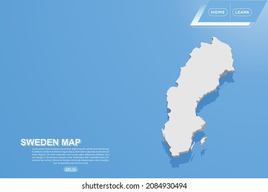 Sweden Map - World map International vector template with isometric style including shadow, white color on blue background for design, website, infographic - Vector illustration eps 10