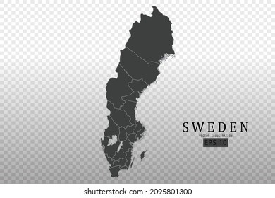 Sweden Map - World Map International vector template with High detailed including black and grey outline color isolated on transparent background - Vector illustration eps 10