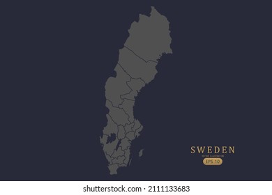 Schwedenplan - Weltkarte, internationale Vektorvorlage mit hochdetaillierter, grauer und schwarzer Rahmenfarbe einzeln auf schwarzem Hintergrund - Vektorgrafik eps10