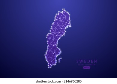 Mapa de Suecia - Mapa Mundial Plantilla vectorial internacional con línea de purga púrpura, escalas puntuales y estilo de polígono aislado en el fondo de la tecnología púrpura - Ilustración vectorial eps 10