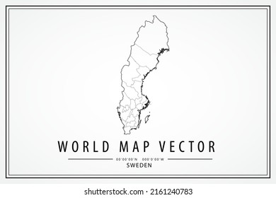 Schwedenplan - Weltkarte, internationale Vektorvorlage mit hoher, detaillierter schwarzer Linie und Skizze-Skizze einzeln auf weißem Hintergrund - Vektorgrafik eps10