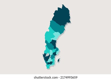 Schwedenplan - Weltkarte, internationale Vektorvorlage mit hochdetaillierter, blau-grüner Umrissfarbe einzeln auf weißem Hintergrund - Vektorgrafik eps10