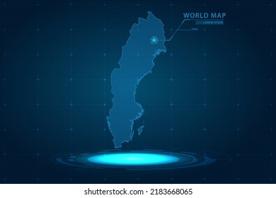 Sweden Map - World Map International vector template with Hologram in perspective style and HUD, GUI, UI interface isolated on blue background for design - Vector illustration eps 10