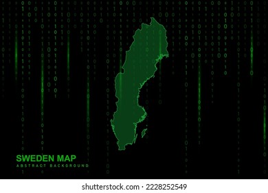 Sweden Map - World Map International vector template with Matrix green binary computer code background including light for design, website, hacker concept - Vector illustration eps 10
