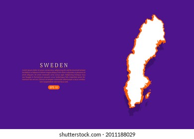 Sweden map - World map vector template with isometric style including shadow, white and orange color on purple background - Vector illustration eps 10