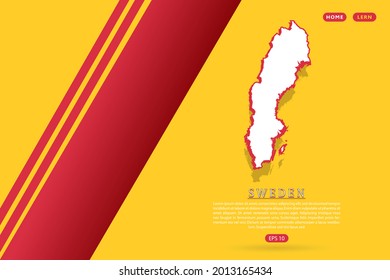Sweden Map - World map vector template with isometric style including shadow, white and red color on yellow background for website, infographic, banner - Vector illustration eps 10