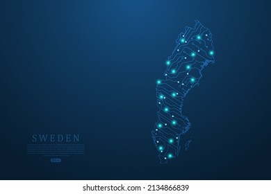 Schweden Karte - Weltkarte, Vektorvorlage mit abstrakter futuristischer Leiterkarte Illustration oder High-Tech-Technologie-Mash-Linie und Punktwaage auf dunklem Hintergrund - Vektorgrafik ep 10