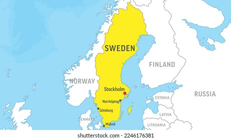 Sweden Map. Zoom on World Map. Vector Illustration