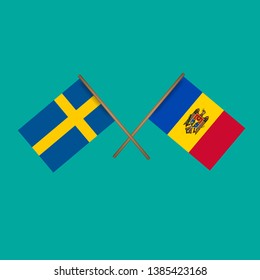 Sweden and Moldova crossed flags.Language learning or travel concept