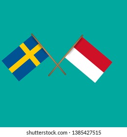 Sweden and Monaco crossed flags.Language learning or travel concept