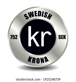 Sweden money icon isolated on round silver coin. Vector sign of currency symbol with international ISO code and abbreviation