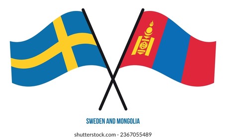 Sweden and Mongolia Flags Crossed And Waving Flat Style. Official Proportion. Correct Colors.