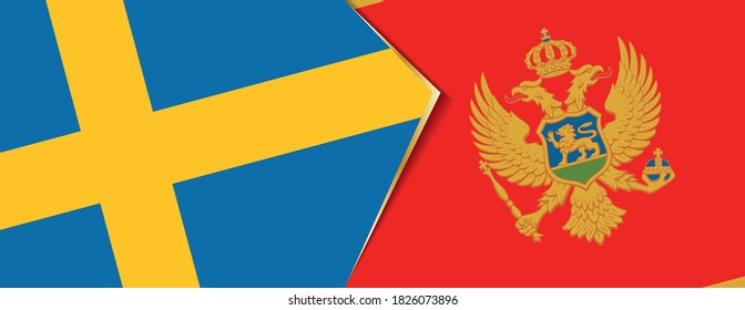 Sweden and Montenegro flags, two vector flags symbol of relationship or confrontation.