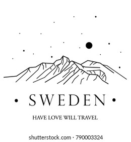 Sweden. Mountains. Tourism. Vector illustration