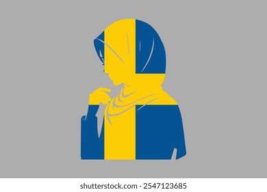 Schweden Muslimische Mädchen tragen Frankreich Flagge hijab, Schweden Flagge Vektorgrafik, Schweden Flagge ist ein Symbol der Freiheit, National Schweden Flagge, Vektorgrafik
