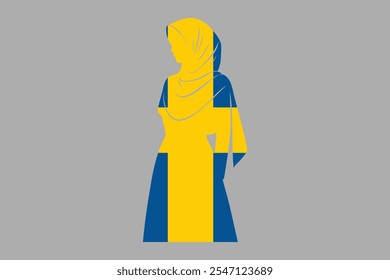 Schweden Muslimische Mädchen tragen Frankreich Flagge hijab, Schweden Flagge Vektorgrafik, Schweden Flagge ist ein Symbol der Freiheit, National Schweden Flagge, Vektorgrafik
