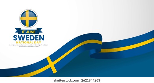 Sweden national day banner background 6th of June design element with realistic waving flag