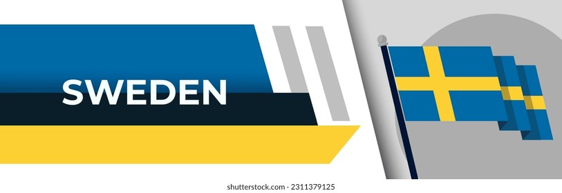 Sweden national day banner design. Swedish flag theme graphic web art background. Abstract celebration pattern, blue yellow color. Sweden flag geometric vector Scandinavia.