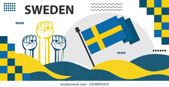 Sweden national day banner, Scandinavian flag colors theme Swedish people. Sports Games, Creative banner design..eps