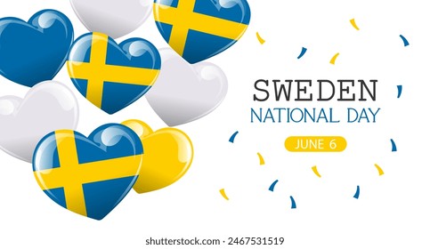 Sweden National Day. Banner with Swedish flags in the shape of a heart. Holiday illustration. Vector