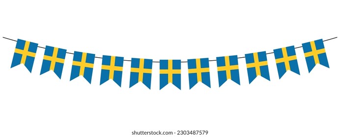 Sweden National Day, bunting garland with Swedish pennants, blue and yellow, vector decorative element